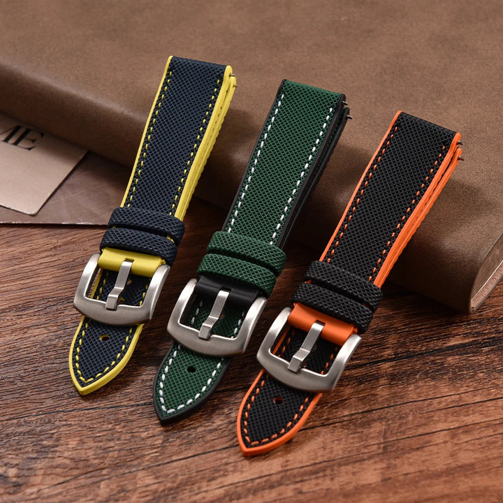 18/20/22/24mm Universal FKM Rubber Strap Waterproof Quick Release Sailcloth Leatehr Watch Band For Longines Seiko Omega IWC Belt