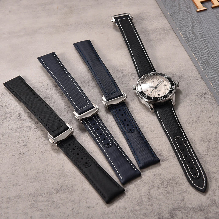 Sailcloth Nylon Watch Band 20mm 22mm Leather Sailcloth Strap For Omega Seamaster  Swatch Folding Buckle Band Universal Bracelet