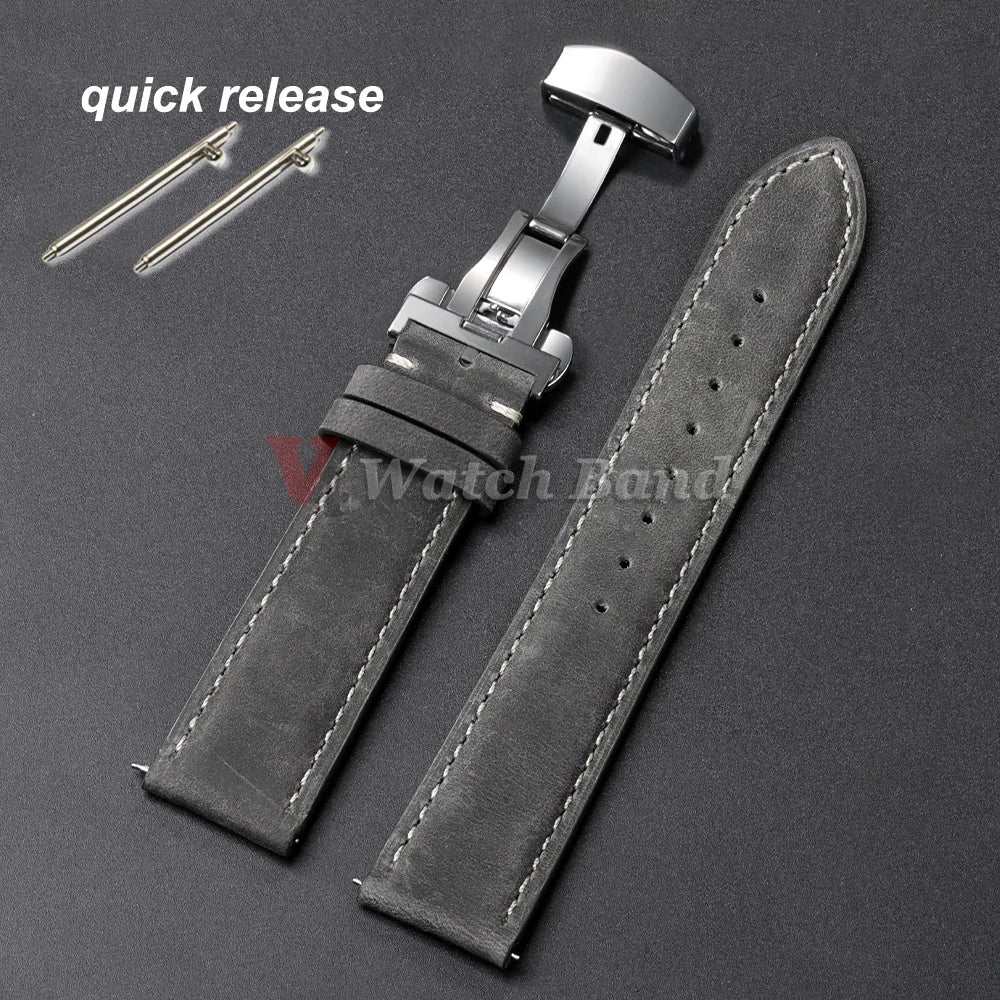 Genuine Calfskin Leather Watch Band 14–24mm for Omega & Seiko (Butterfly Buckle, Brown)