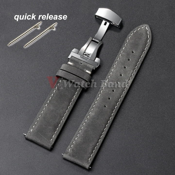 Genuine Calfskin Leather Watch Band 14–24mm for Omega & Seiko (Butterfly Buckle, Brown)