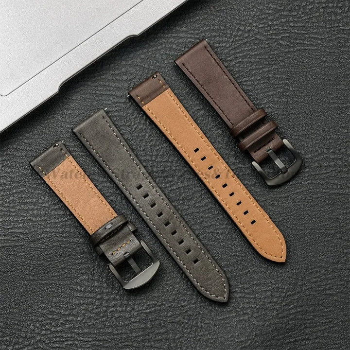 Leather Strap for Samsung Galaxy & Huawei Watches – Vintage Brown (20/22mm)