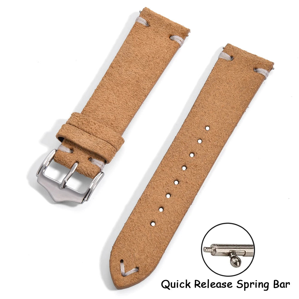 Vintage Suede Leather Watch Strap – 20-22mm Quick Release