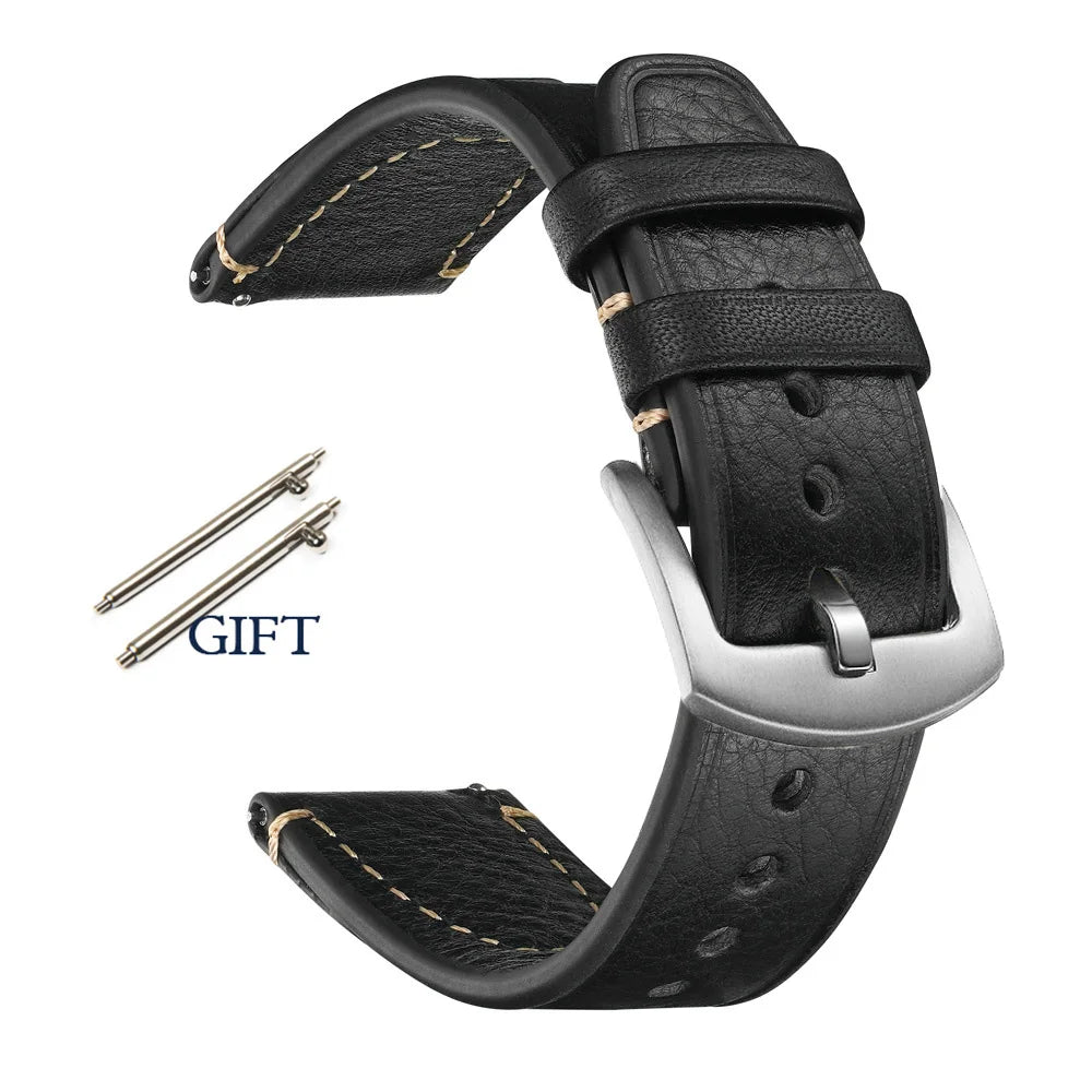 Retro Genuine Leather Watch Strap – 18-22mm for Seiko SNXS79 & Rolex Oyster