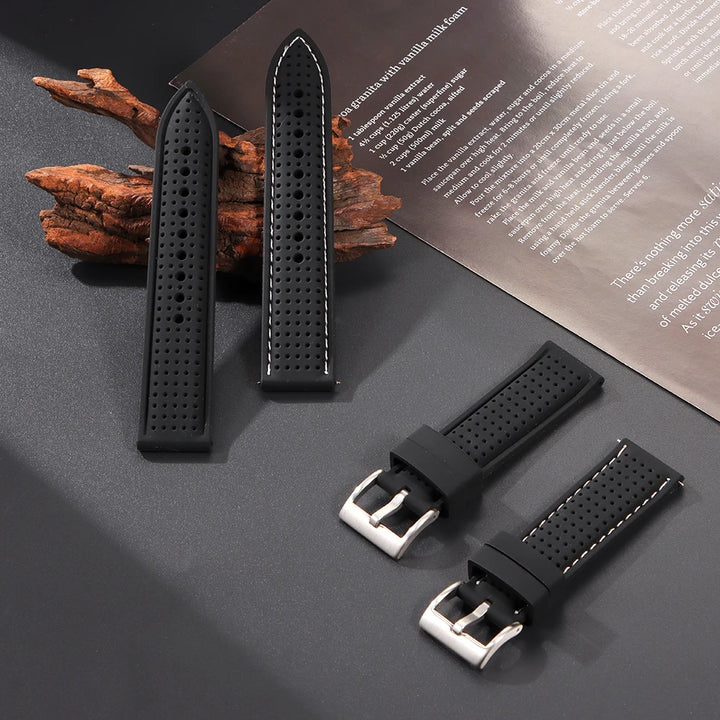 Premium Silicone Watch Band Waterproof Soft Rubber Strap 20mm 22mm 24mm Breathable Watch Strap Replacement for Universal Watch