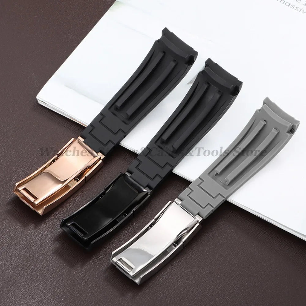 Curved Rubber Watch Strap for Rolex Daytona/Submariner – 20–22mm, Silicone