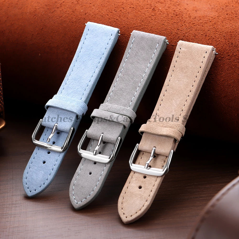 Vintage Suede Cowhide Leather Watch Strap (18–22mm, Quick Release)