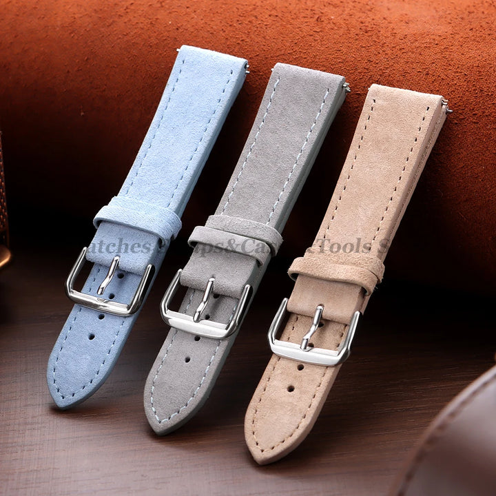 Vintage Suede Cowhide Leather Watch Strap (18–22mm, Quick Release)