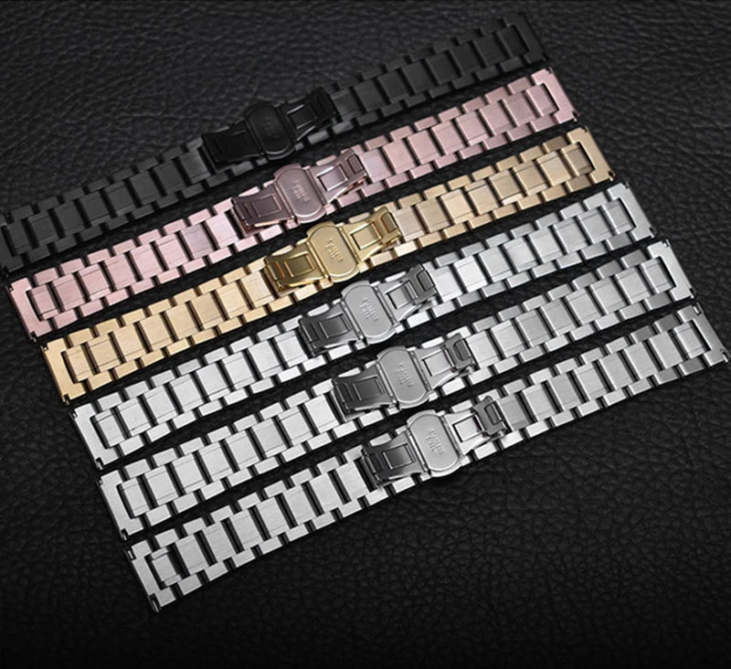 Curved End Universal Strap 12/13/14/15/16/17/18/19/20/21/22/23/24mm Solid Stainless Steel Watch Bands for Tissot Butterfly Clasp