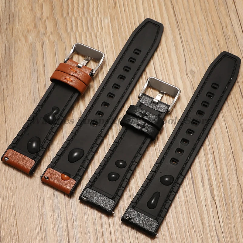 Silicone & Leather Watch Strap for Huawei & Samsung – 18–46mm