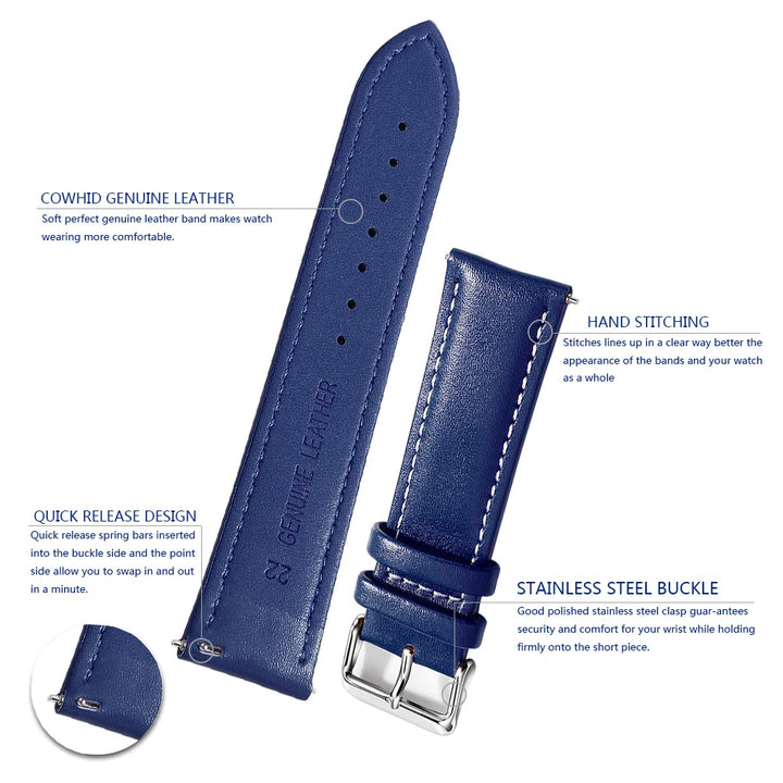 Top Grain Leather Watch Band 12–24mm (Quick Release)