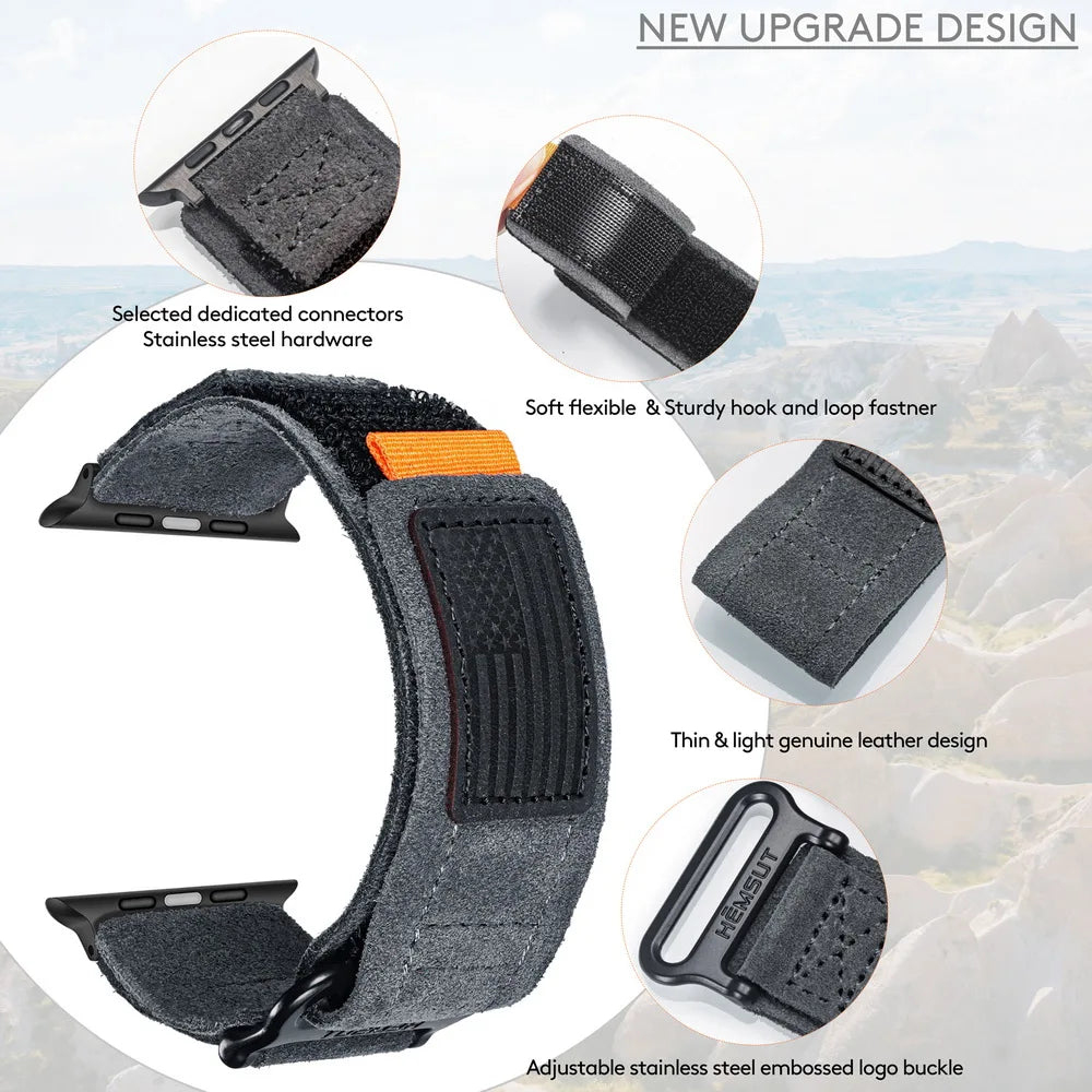 HEMSUT For Apple Ultra Watch Band 45 49mm Leather Fashions Retro Wrist Straps Compatibility ultra2 Iwatch SE 40 41 42 44mm