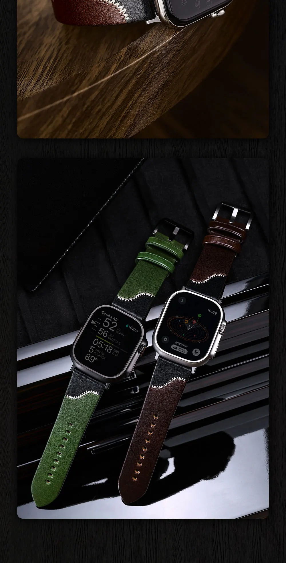 Luxury Bicolor Leather Strap For Apple Watch, Ultra3 49mm, Series11, 10, 46mm, 42mm, 45mm, 44mm, 41mm, 40mm, Handmade Watch Band