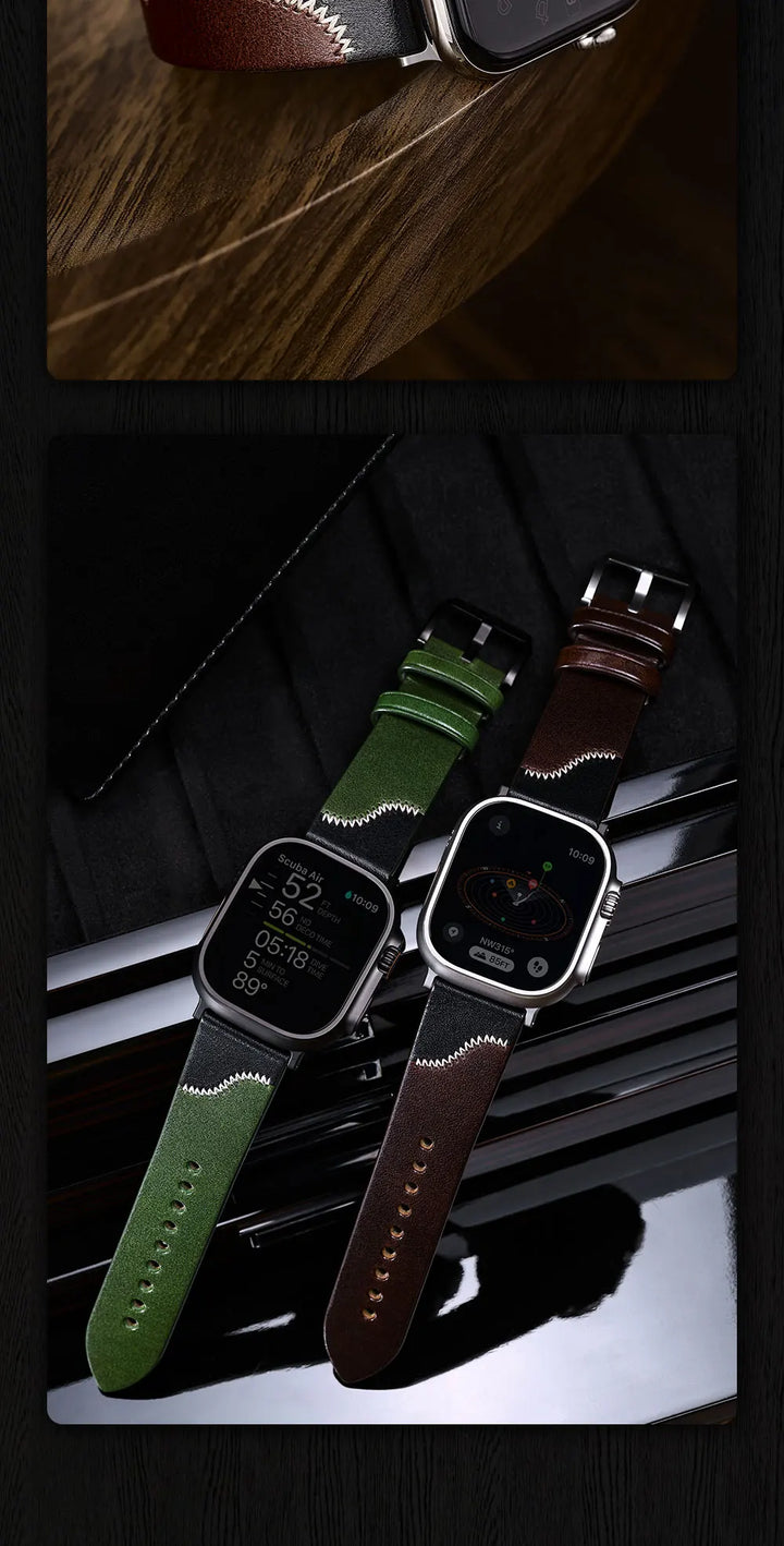 Luxury Bicolor Leather Strap For Apple Watch, Ultra3 49mm, Series11, 10, 46mm, 42mm, 45mm, 44mm, 41mm, 40mm, Handmade Watch Band