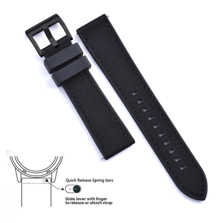 New Design Hybrid FKM Watch Strap 20mm 22mm Fluoro Rubber Canvas Nylon Watchbands Quick Release For Each Brand Diving Watches