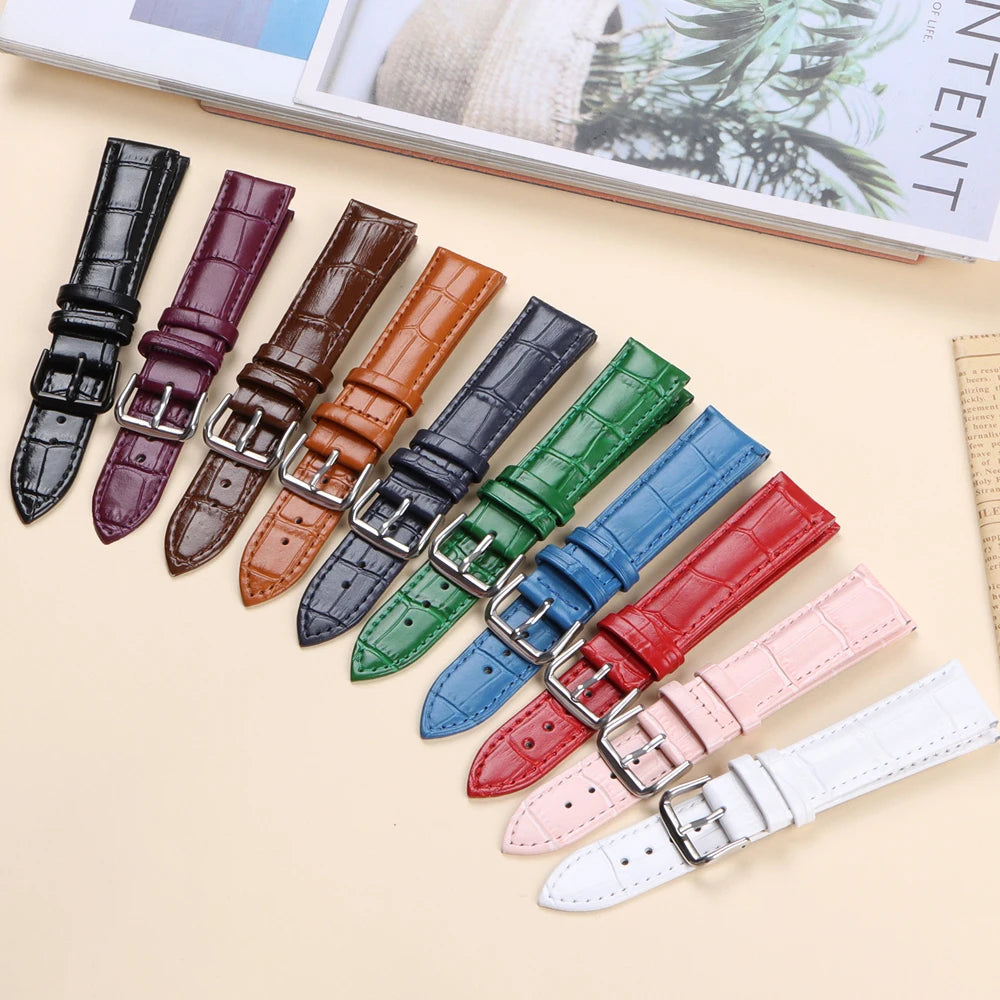 10mm–24mm Genuine Calfskin Leather Watch Strap (Slub Pattern, Universal)