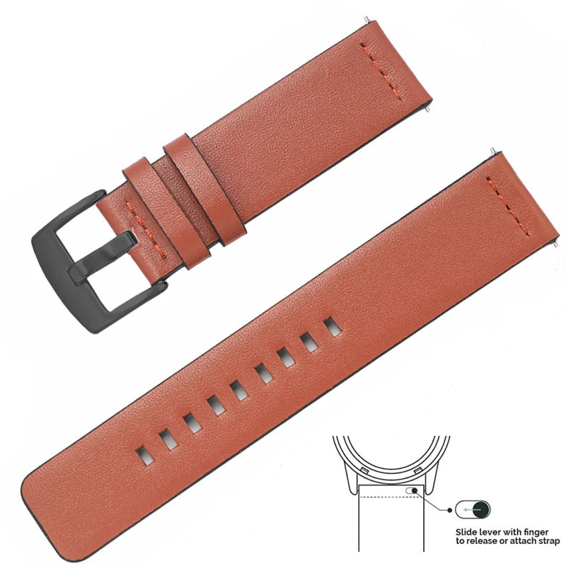 Genuine Leather Quick Release Watch Band 20–22mm for Huawei & Samsung Galaxy 45/46mm