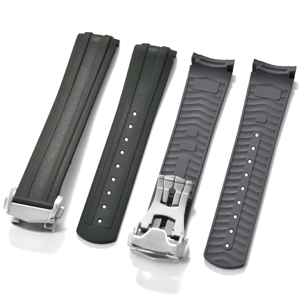New Design FKM Strap 20mm Fluororubber Curved End For Omega Seamaster 300 PFAS Certification With Original Fold Buckle WatchBand