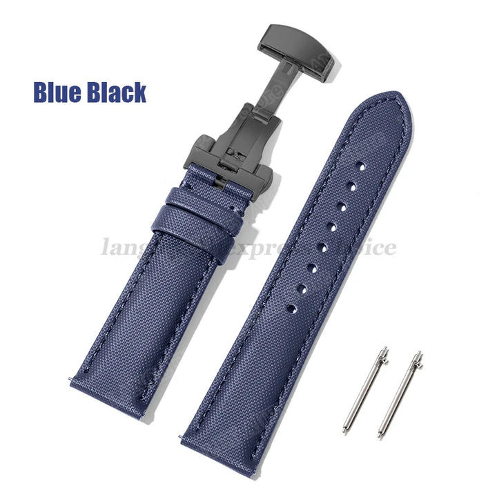 Sailcloth Nylon & Leather Watch Strap – 20/22mm, Omega & Huawei, Green