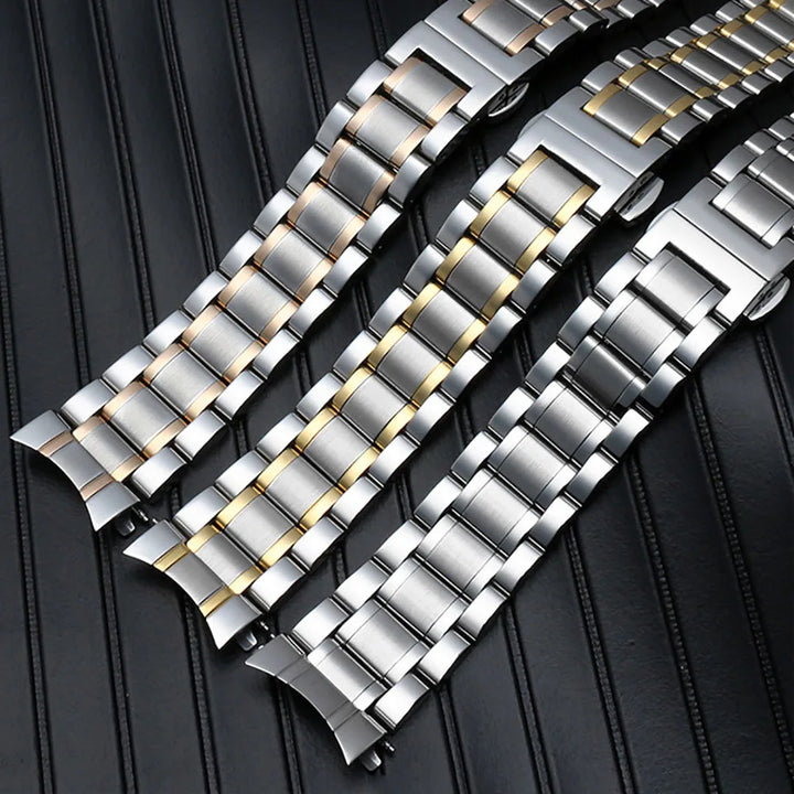 Curved End Stainless Steel Watch Strap – 12-24mm with Butterfly Clasp for Tissot