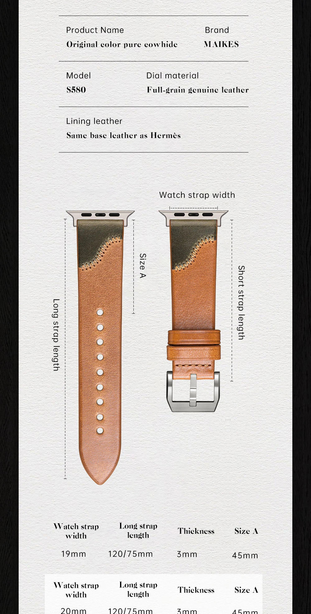 Bicolor Leather Apple Watch Band Series 10 & Ultra 41–49mm – MAIKES
