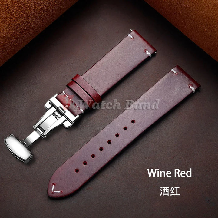 Seiko Vintage Oil Wax Leather Watch Strap – 18–24mm, Butterfly Buckle