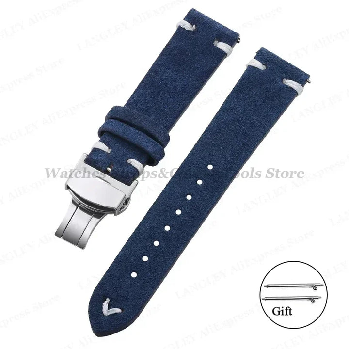 Suede Leather Watch Strap – 18/20/22mm, Universal with Butterfly Buckle