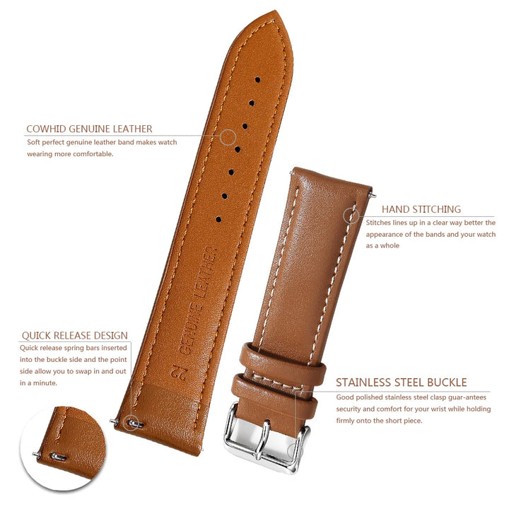 Top Grain Leather Watch Band 12–24mm (Quick Release)