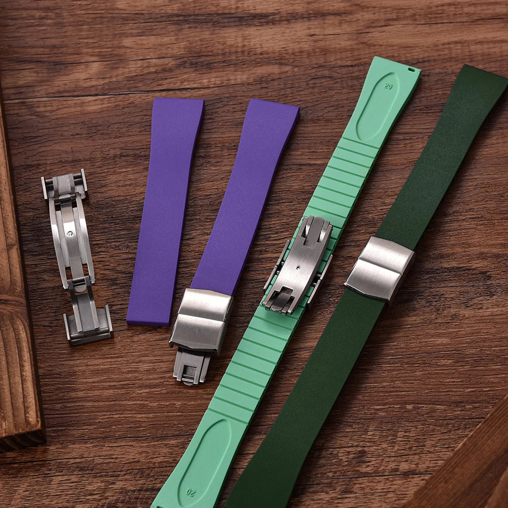 JUELONG CTS FKM Rubber Watch Strap 16–22mm Quick Release with Gold