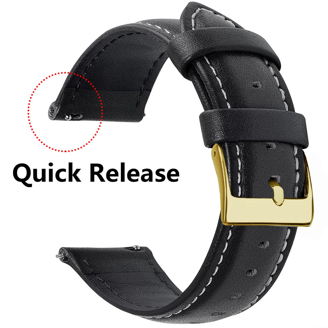 Genuine Leather Watch Strap – Smooth Finish (SS Buckle, 12–22mm)