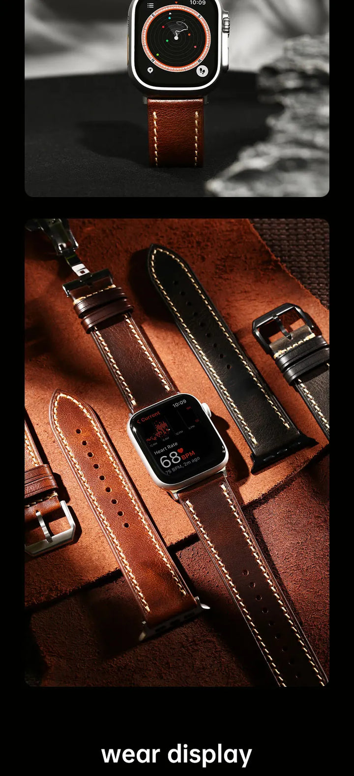 Apple Watch Luxury Cow Leather Strap For Ultra 2 49mm Band Series 9 8 7 6 5 SE 45mm 44mm 41mm 40mm Handmade Watchbands