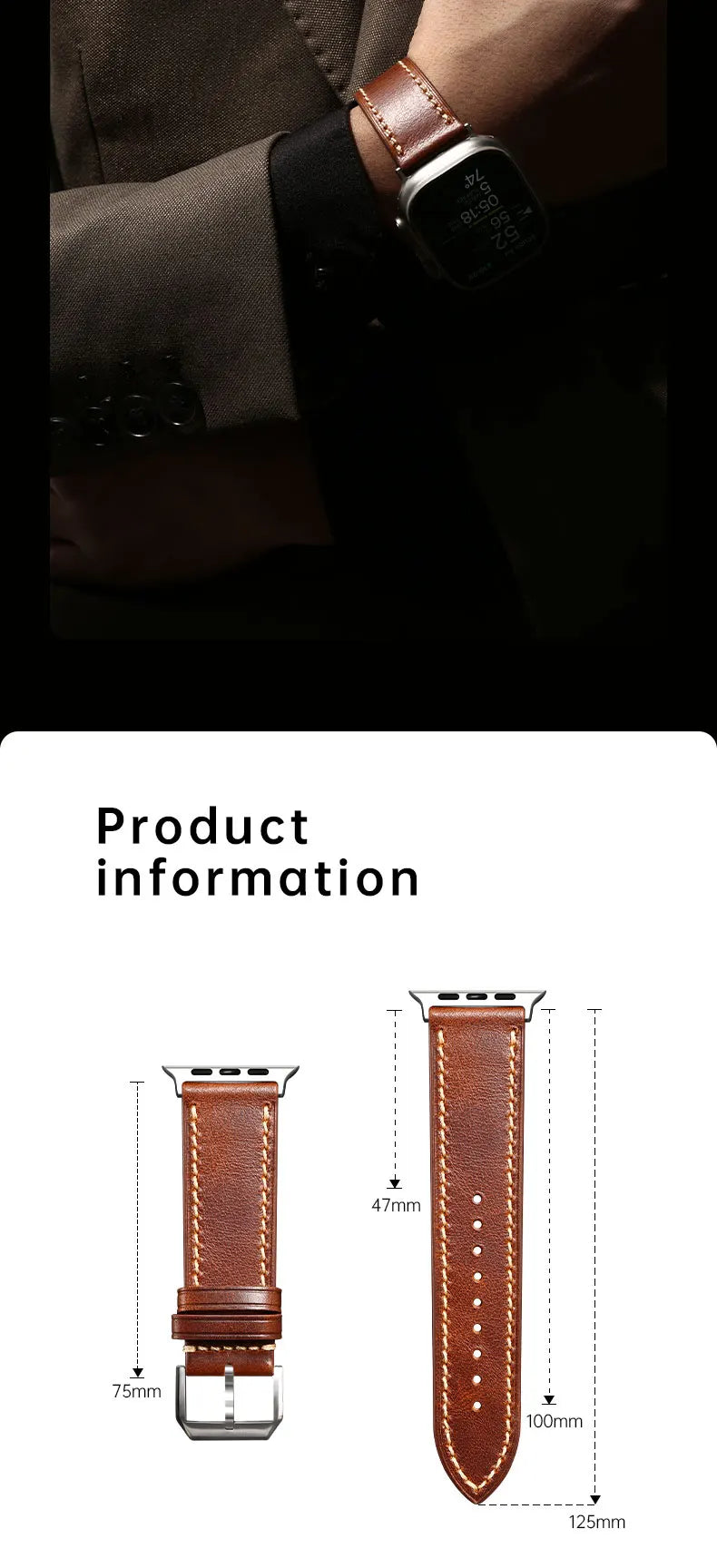 Apple Watch Luxury Cow Leather Strap For Ultra 2 49mm Band Series 9 8 7 6 5 SE 45mm 44mm 41mm 40mm Handmade Watchbands