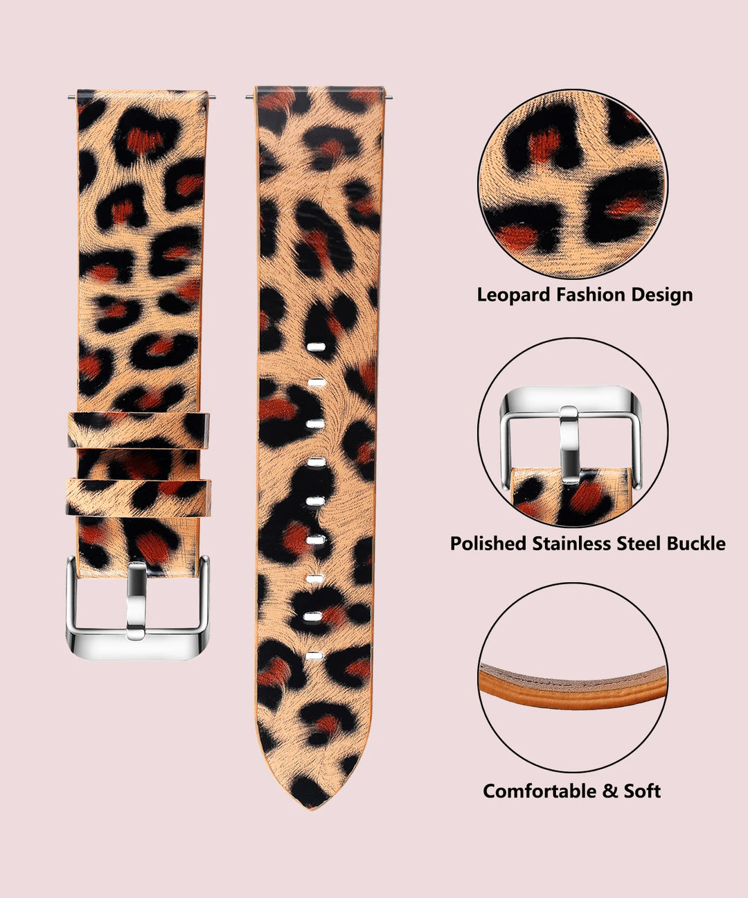 Leopard Print Leather Watch Band 20/22mm (Quick Release)