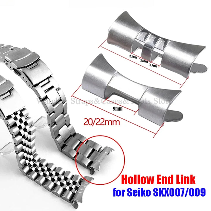 Stainless Steel Curved End Link – 18/22mm, for Seiko SKX007/009 Jubilee & Oyster