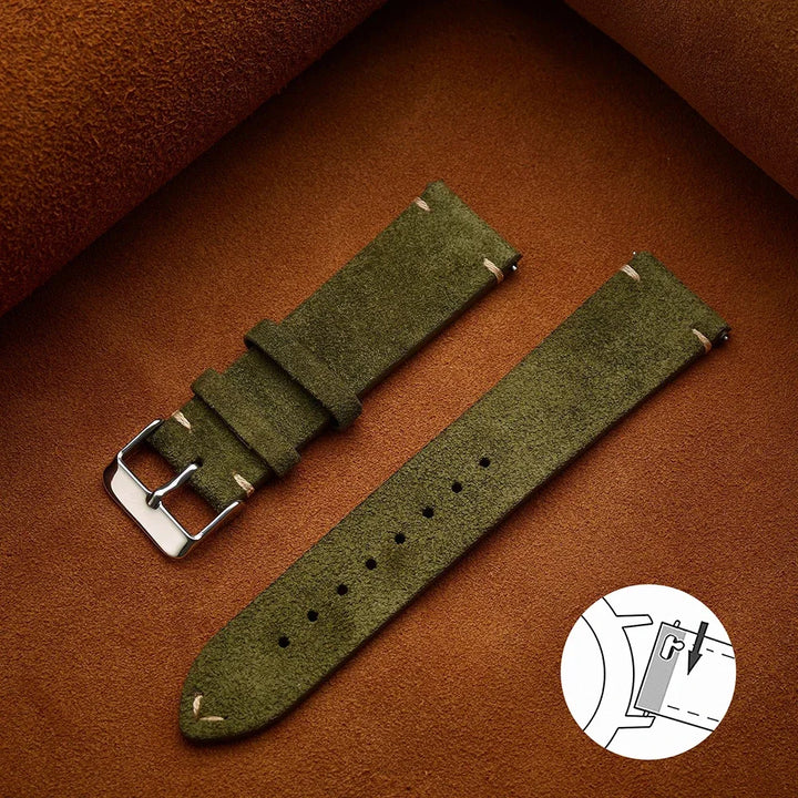 Soft Suede & Calfskin Watch Band 16–22mm (Quick Release, Brown)