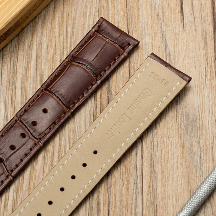 Genuine Leather Watch Strap with Butterfly Clasp (18–22mm)