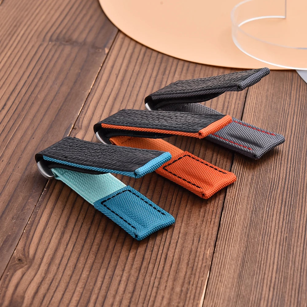 NATOBELT Hook And Loop Adhesive Watch Band Leather Elastic Nylon Sailcloth Watch Strap 20mm Watch Strap Replacement Watchbands