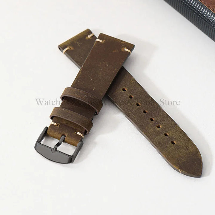 Crazy Horse Leather Retro Watchband 18mm 20mm 21mm 22mm for Seiko for Rolex Men Women Bracelet for Samsung Galaxy Watch 3/4/5/6