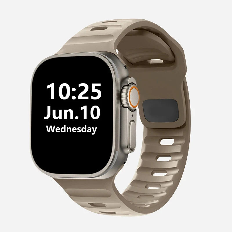 Silicone Rubber Apple Watch Band 38–49mm for iWatch Series 3–8 & Ultra