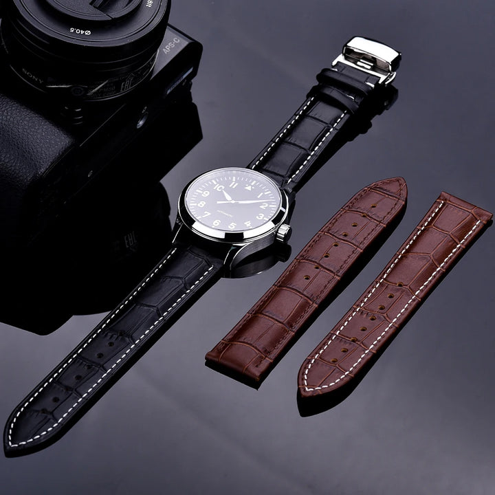 Universal Cowhide Leather Watch Strap – 18-22mm with Butterfly Buckle