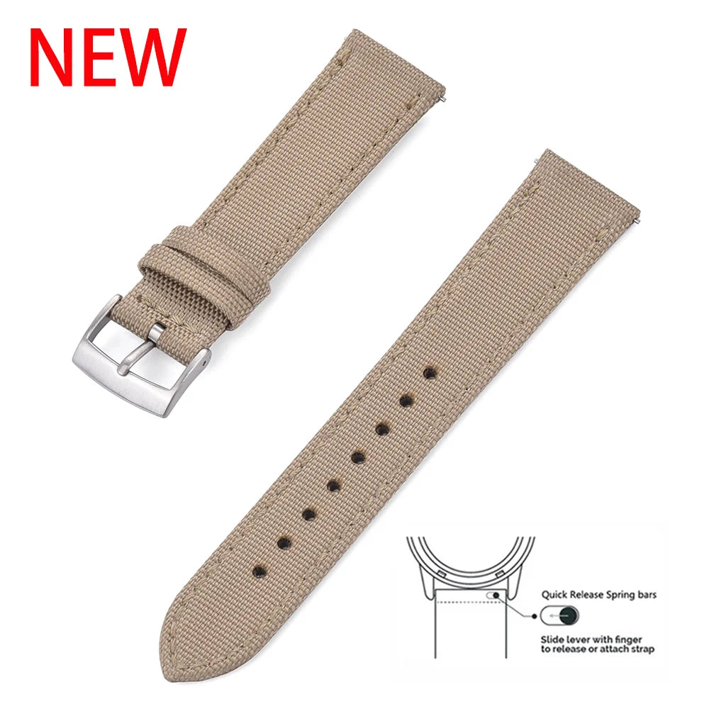 New Design Hybrid Canvas Nylon Leather Watch Strap 18mm 20mm 22mm Bracelet Quick Release Replacement Black Khaki Red Watchbands