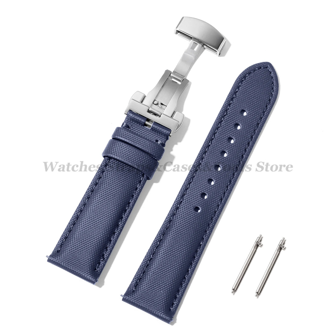 Sailcloth Nylon & Leather Watch Strap – 20/22mm, Omega & Huawei, Green