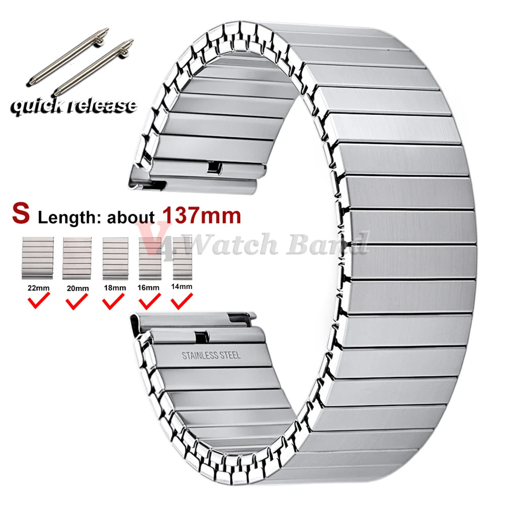 NEW Quick Release Stainless Steel Elastic Stretch Strap 14/16/18/20/22mm Watch Band Accessories Bracelet Metal Expansion Straps