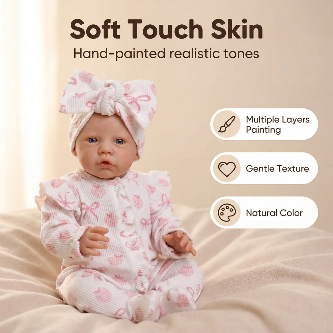 NPK 19inch Primrose Awake Reborn Baby Doll with Painted Hair Lifelike Soft Touch Art Doll Collectible