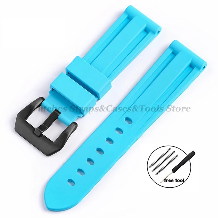 FKM Fluororubber Strap Watchband For Panerai 111 386 441 22mm 24mm Bracelet for Seiko for Tissot Men's Waterproof High Quality