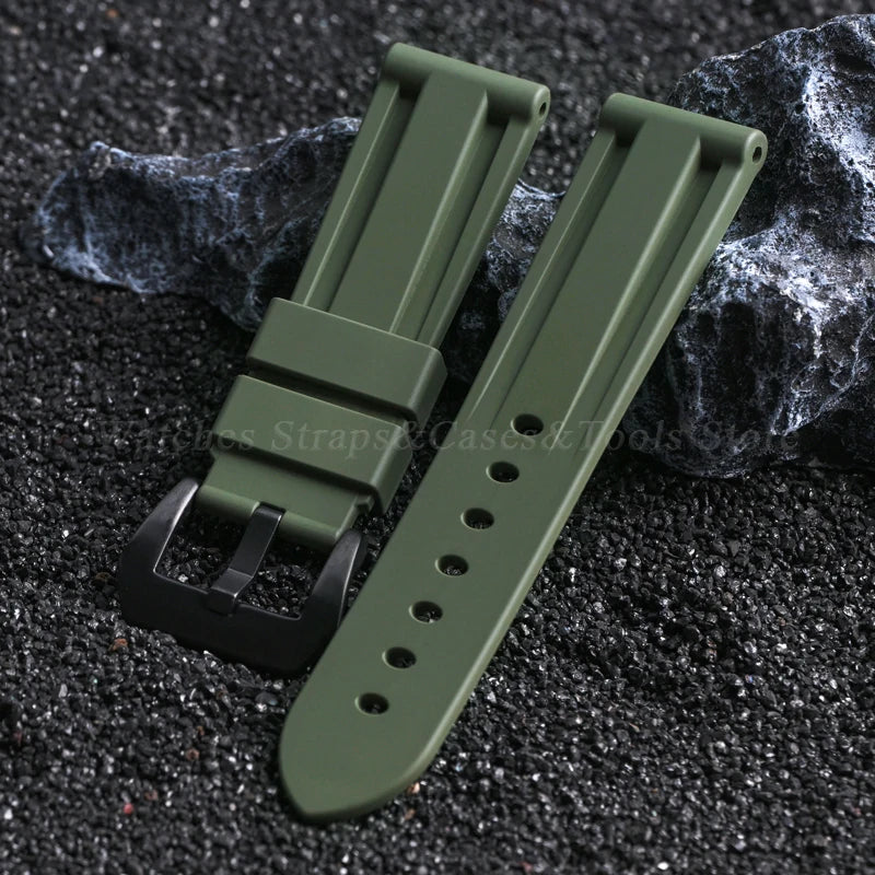 FKM Fluororubber Strap Watchband For Panerai 111 386 441 22mm 24mm Bracelet for Seiko for Tissot Men's Waterproof High Quality