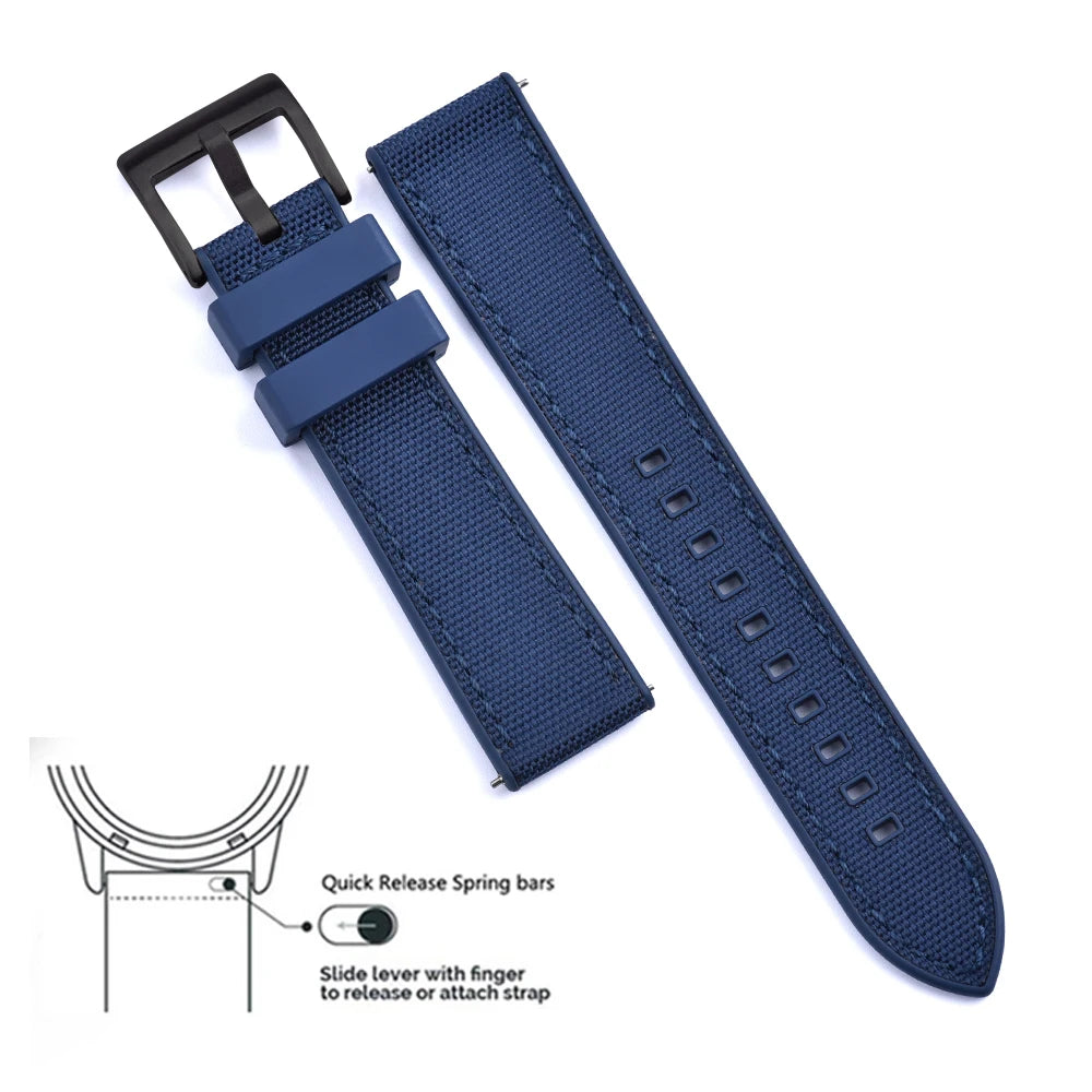 New Design Hybrid FKM Watch Strap 20mm 22mm Fluoro Rubber Canvas Nylon Watchbands Quick Release For Each Brand Diving Watches