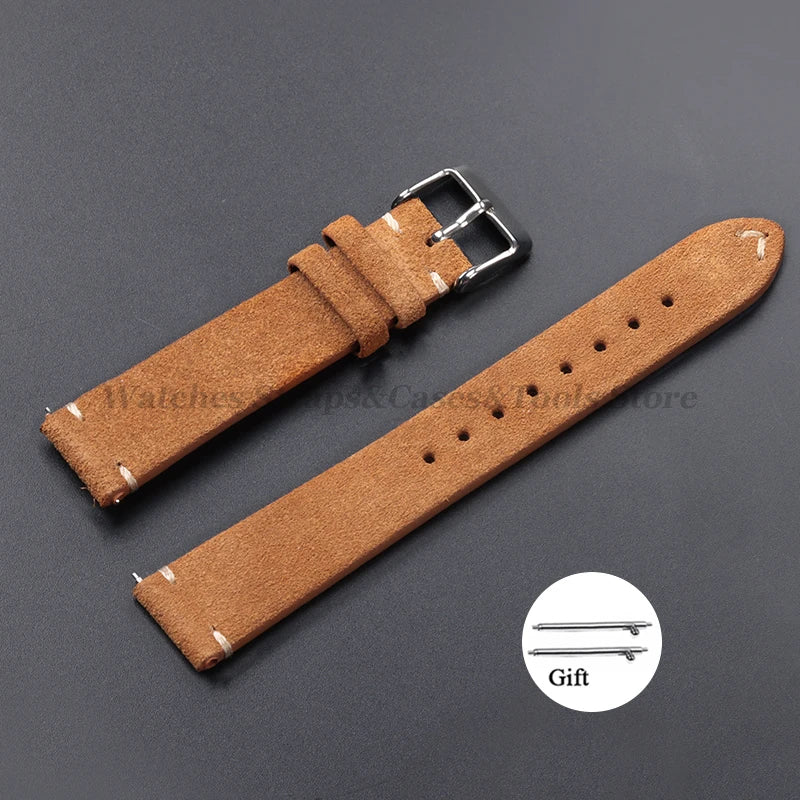 Vintage Suede Leather Watch Band 14–22mm for Omega & Seiko (Handmade,