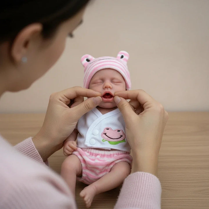 NPK 12inch Lifelike Reborn Doll Loulou Awake Super Soft Solid Platinum Silicone Flexible Elastic Mouth Can Open