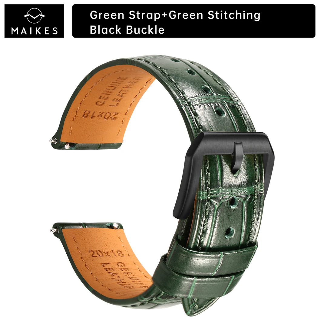 MAIKES Luxury Leather Watch Strap Quick Release Accessories For Rolex Omega IWC Watchbands Green 19mm 20mm 21mm 22mm Watch Band