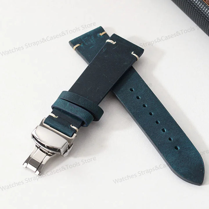 Crazy Horse Leather Retro Watchband 18mm 20mm 21mm 22mm for Seiko for Rolex Men Women Bracelet for Samsung Galaxy Watch 3/4/5/6